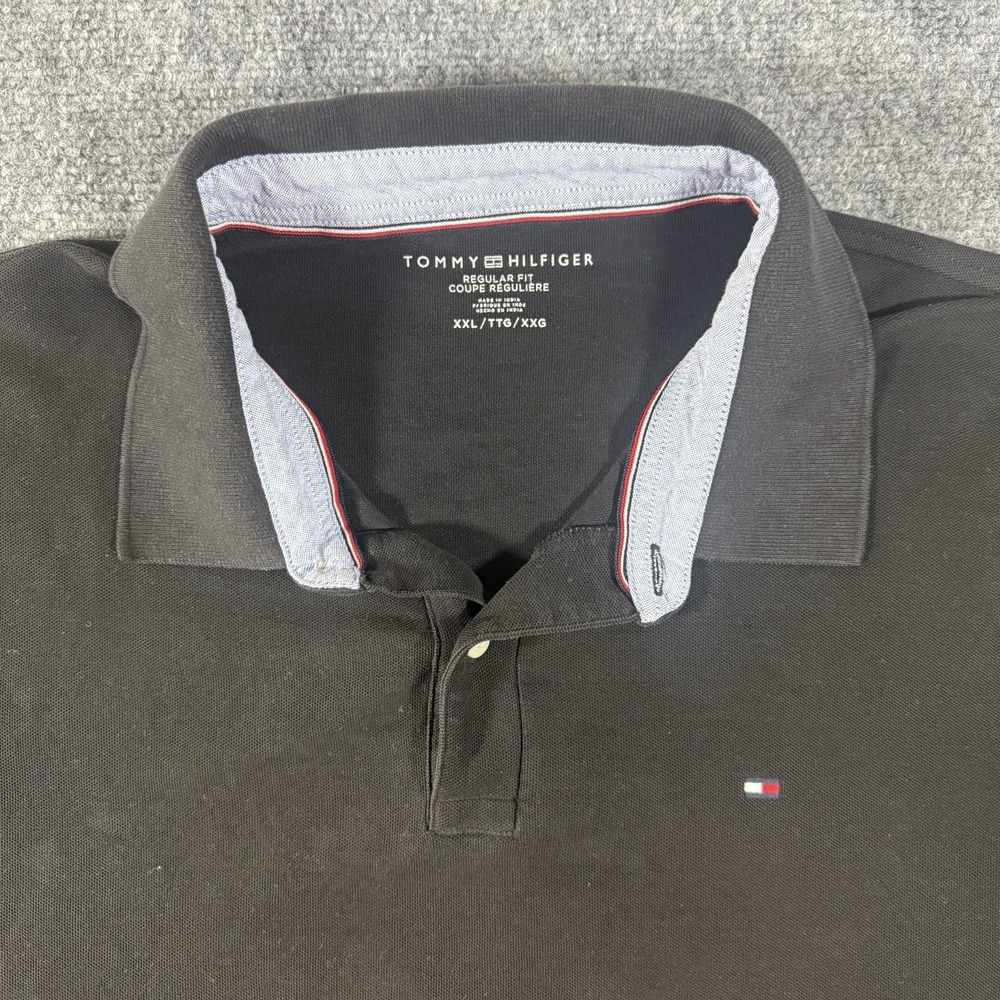 Tommy Hilfiger Mens Regular Fit Short Sleeve Cotton Polo Shirt Black Sz XXL Logo - Picture 2 of 5